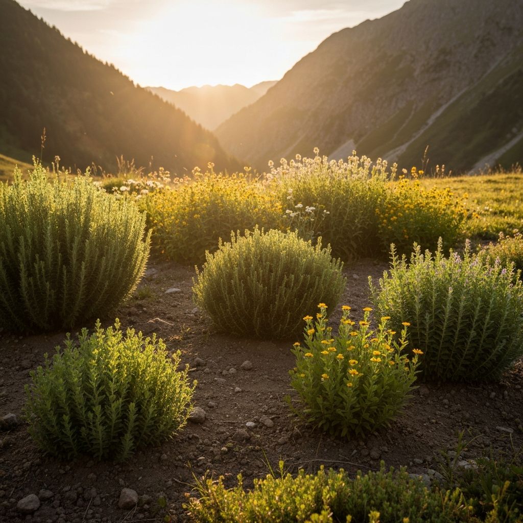 Alpine meadow with wild herbs and flowers