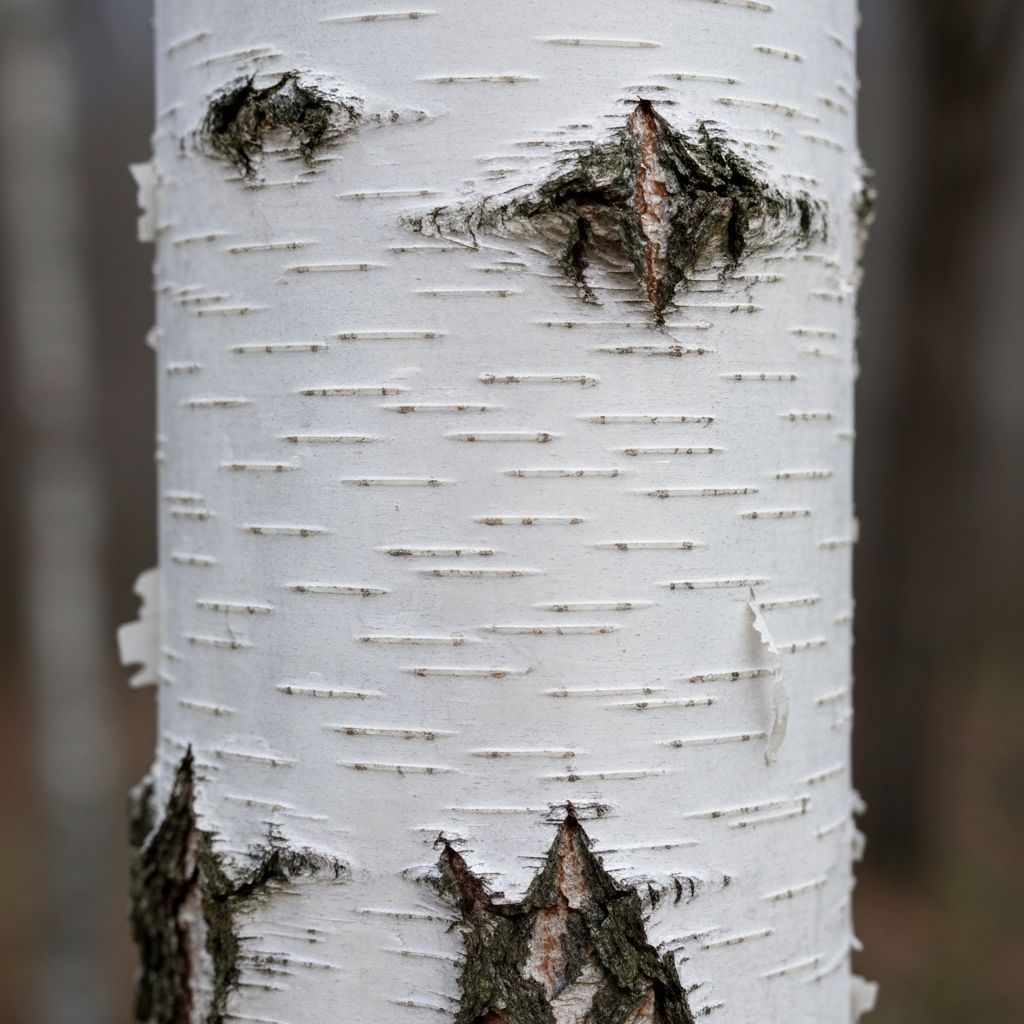 Birch tree white bark with characteristic markings